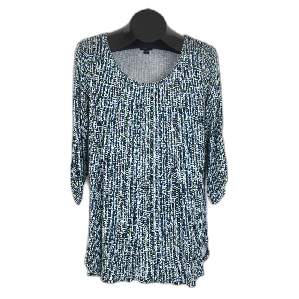 J. Jill Wearever Collection Knit Tunic Women's Small Roll Tab Geometric Stretch